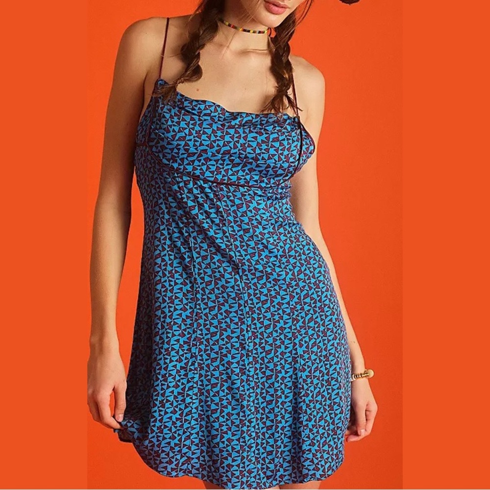 NWT Medium Free People Kai Print Tie Strap Minidress Purple & Blue